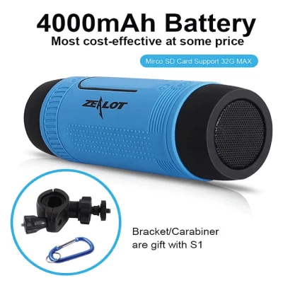 ZZealot S1 Bluetooth Speaker with Flashlight AND RADIO | Portable Speaker Waterproof IPX5 Wireless Bike Speaker, 4000mAh Battery, LED Light, TF Card Play, for Outdoor Use - Image 8