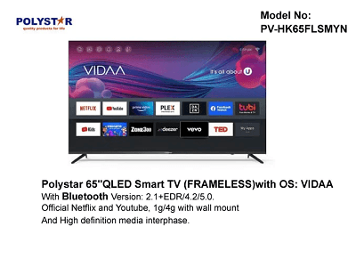 Polystar 85" QLED Smart TV (FRAMELESS) with OS: VIDAA and Bluetooth | PV-HK85FLQLED - Image 2