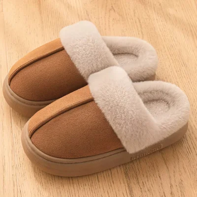 Unisex Fashionable Warm Suede Fluffy Anti-Slip TPR Indoor Slippers - Image 2