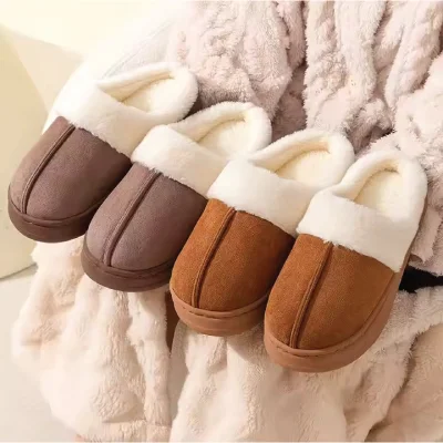 Unisex Fashionable Warm Suede Fluffy Anti-Slip TPR Indoor Slippers - Image 3