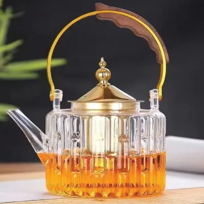 Borosilicate Glass Teapots with Handles and Copper Lids