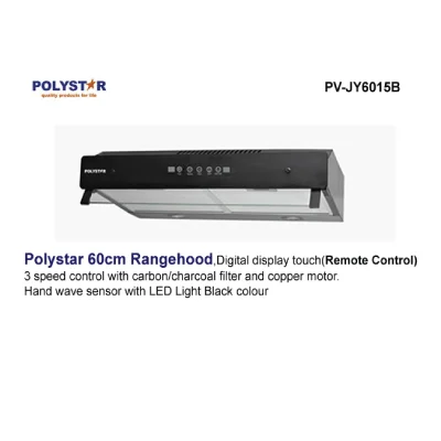 Polystar Range Hood; 600Mm 3 Layers Aluminium Filter, Touch Control With Remote Control, Hand Wave And Smoke Sensor Black Colour | PV-JY6015B