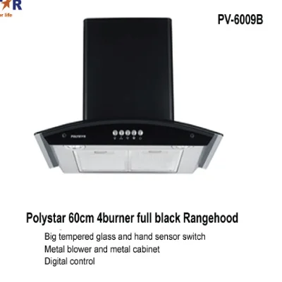 Polystar Range Hood; 600Mm Cookerhood Charcoal Filter Black Colour With Digital Switch And Hand Sensor |PV-6009BD