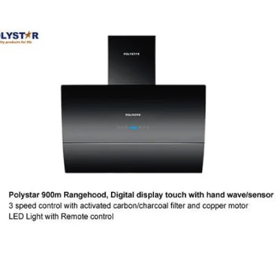 Polystar Range Hood; 900Mm, Hand Wave Digital Display, 3 Speed, Hand Sensor, Charcoal And Aluminium Filter Black Colour | PV-JY9067