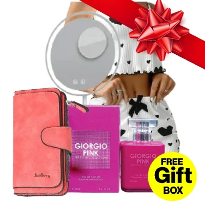 Bundle Offer-For Her: Leather Purse, Perfume, Makeup Lamp-White ,2pcs Sexy Sleepwear Heart Print