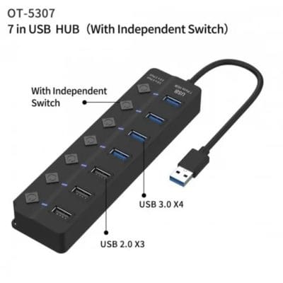 Onten Smart Hub 7 ports USB 3.0 Hub, HighSpeed Data USB Extension for Laptop, iMac, USB Flash Drives